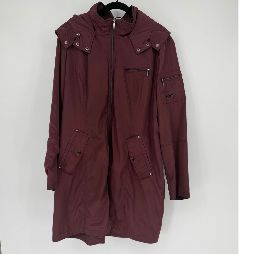 Tahari Womens Burgundy Hooded Anorak Zip Up Jacket Plus Size 1X Burgundy